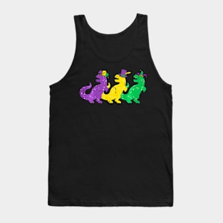 Kids Trex Dinos Purple Yellow Green Boys Mardi Gras Kids Tank Top